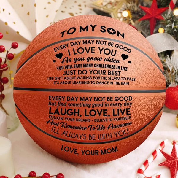 Basketball Mom To Son - I Love You Engraved Basketball GiveMe-Gifts