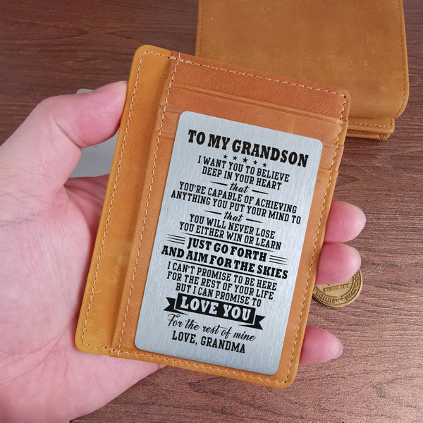 Card Holder Wallet Grandma To Grandson - I Promise To Love You Leather Card Holder Wallet GiveMe-Gifts