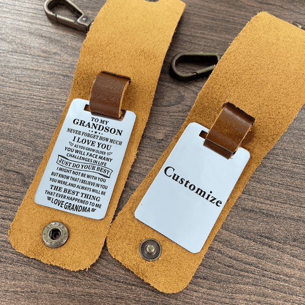 Keychains Grandma To Grandson - Just Do Your Best Leather Customized Keychain GiveMe-Gifts