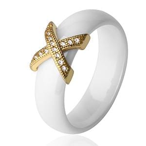Rings X Cross Crystal Ceramic Ring 11 / White Gold 6mm GiveMe-Gifts