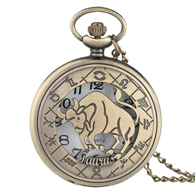 Pocket Watches Twelve Constellations Of Zodiac Bronze Antique Pocket Watch Taurus GiveMe-Gifts