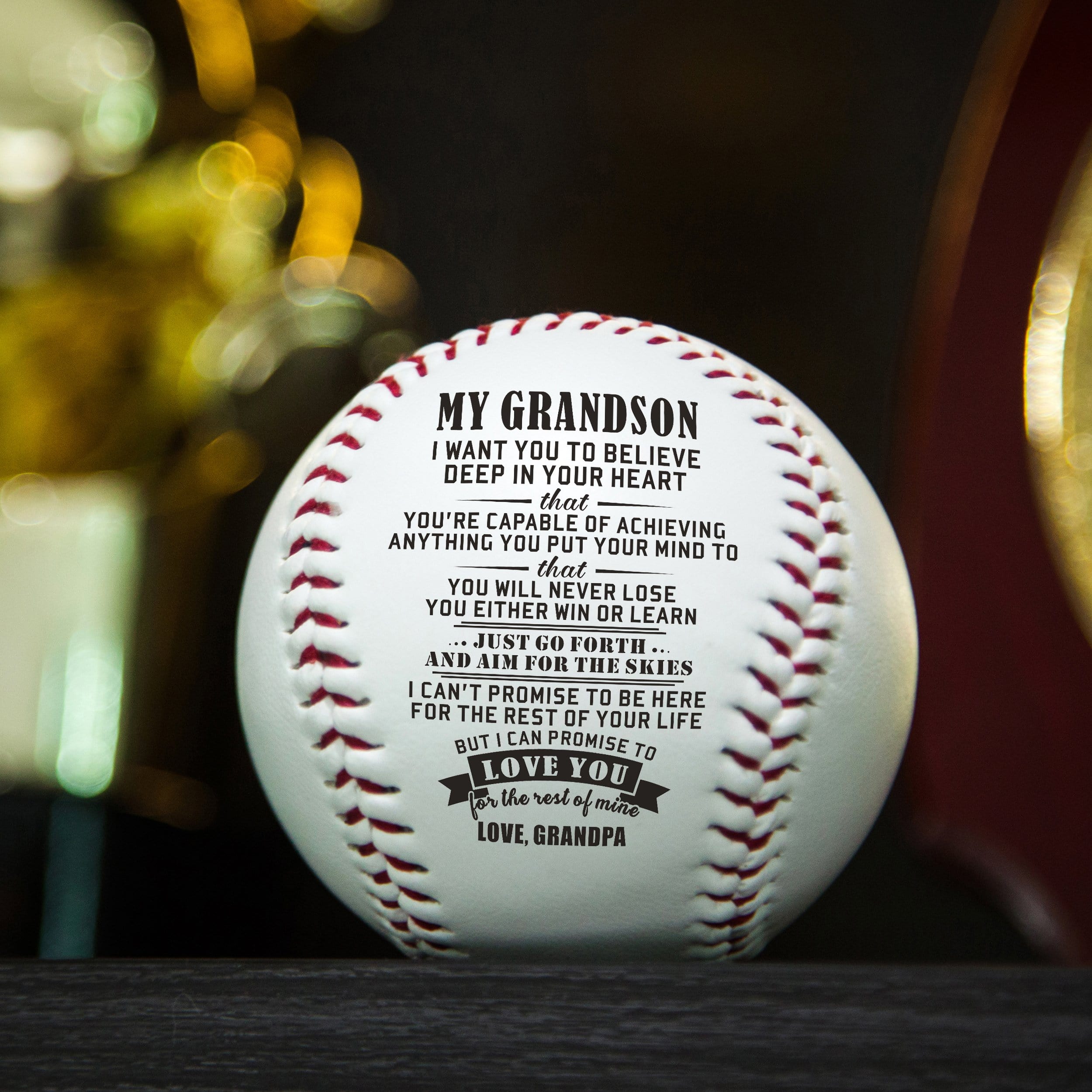 Baseball Grandpa To Grandson - Believe Deep In Your Heart Personalized Baseball GiveMe-Gifts
