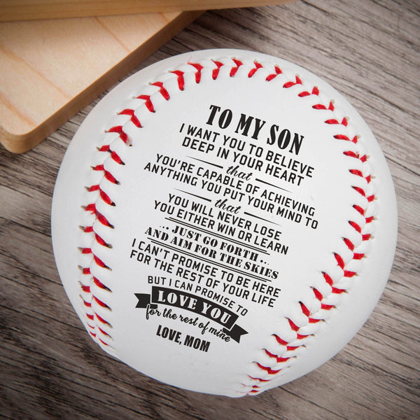 Baseball Mom To Son - Believe Deep In Your Heart Personalized Baseball GiveMe-Gifts