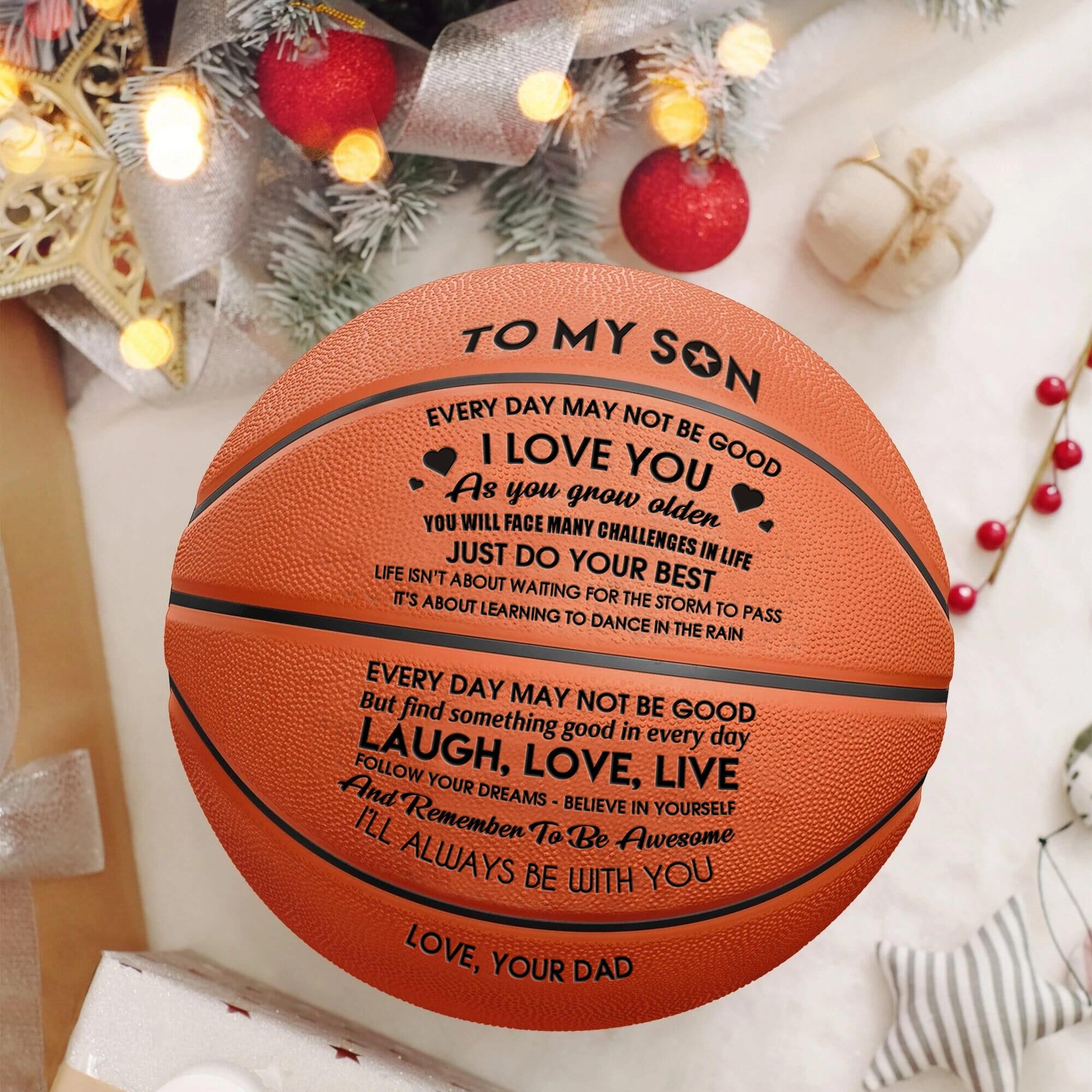 Basketball Dad To Son - I Love You Engraved Basketball GiveMe-Gifts
