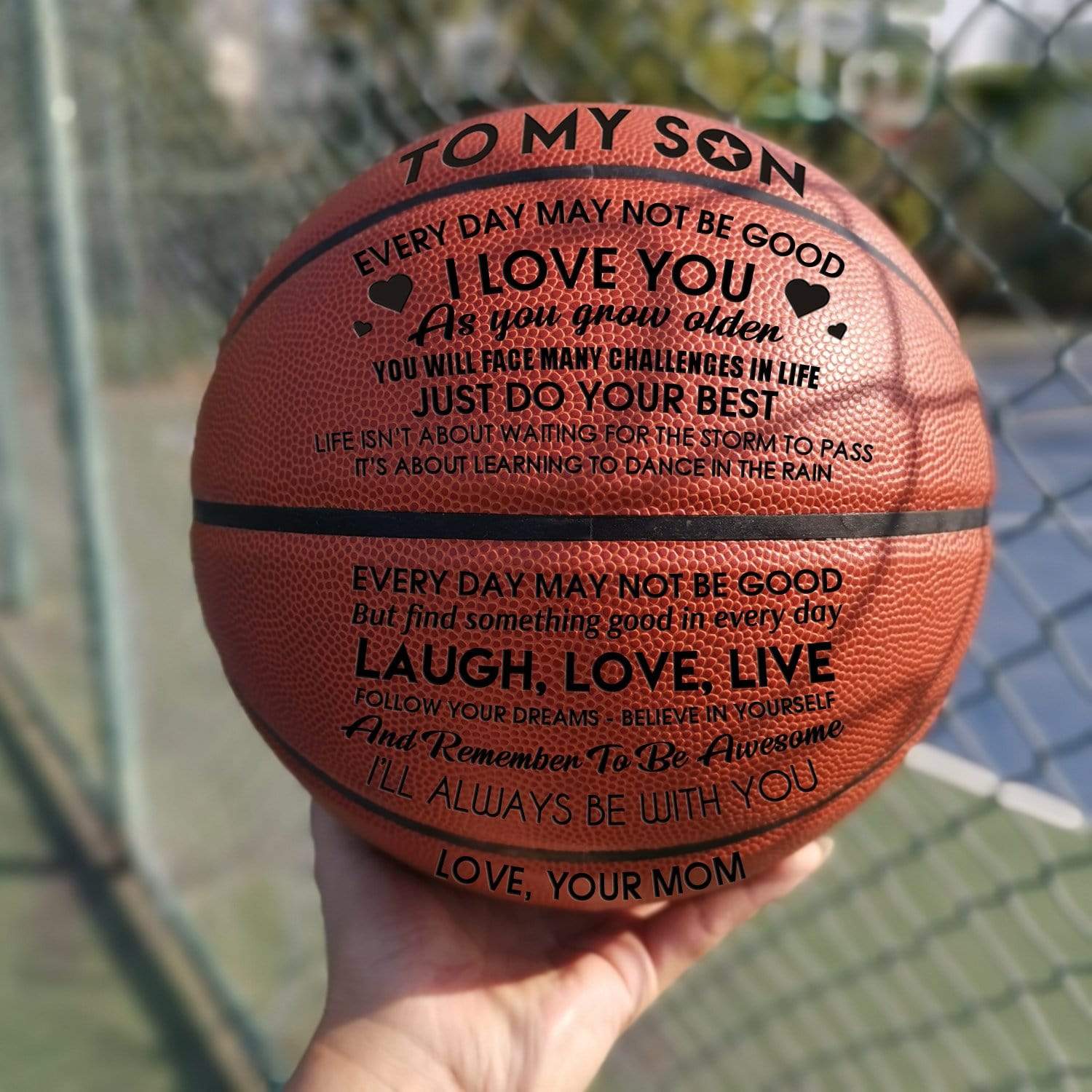 Basketball Mom To Son - I Love You Engraved Basketball GiveMe-Gifts