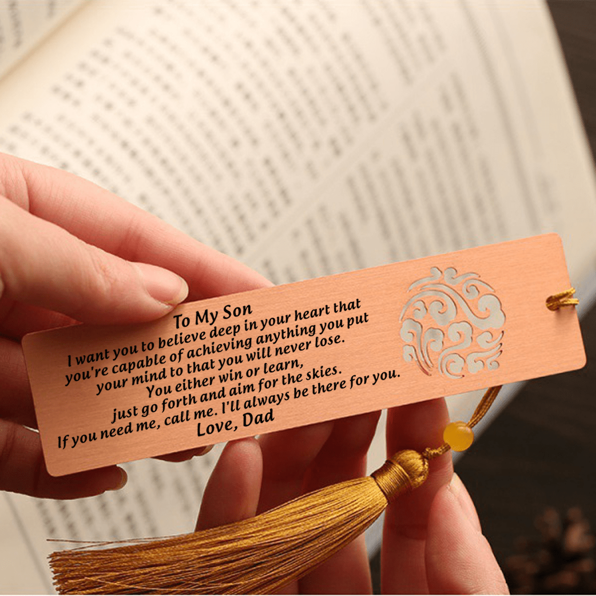 Bookmark Dad To Son - I Will Always Be There For You Personalized Bookmark With Tassel Copper GiveMe-Gifts