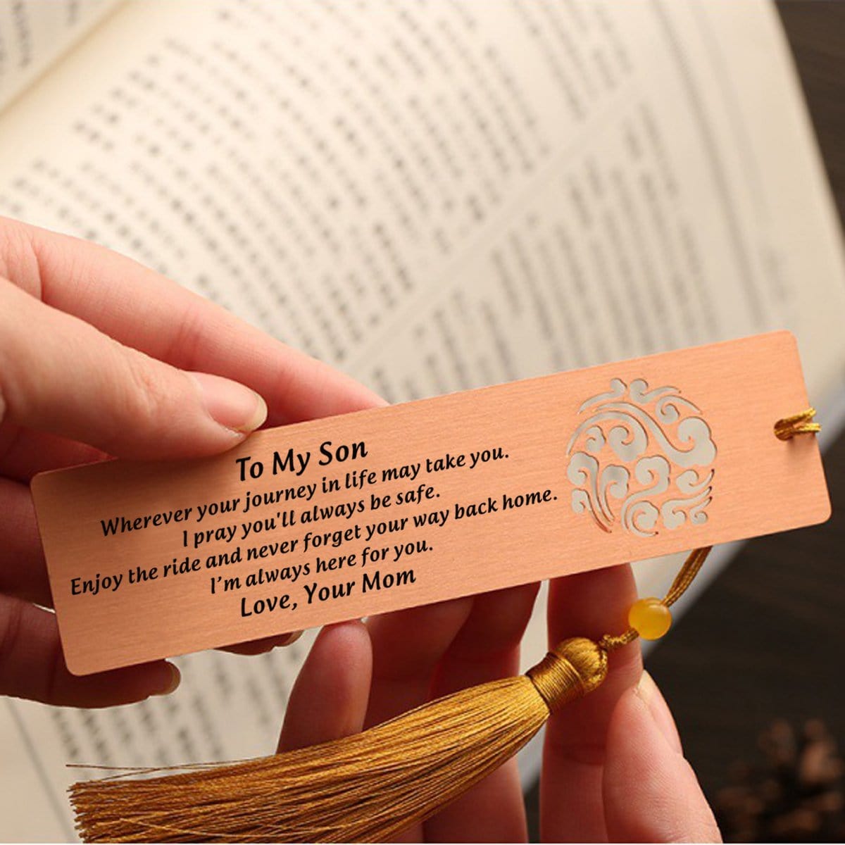 Bookmark Mom To Son - I Am Always Here For You Personalized Bookmark With Tassel Copper GiveMe-Gifts