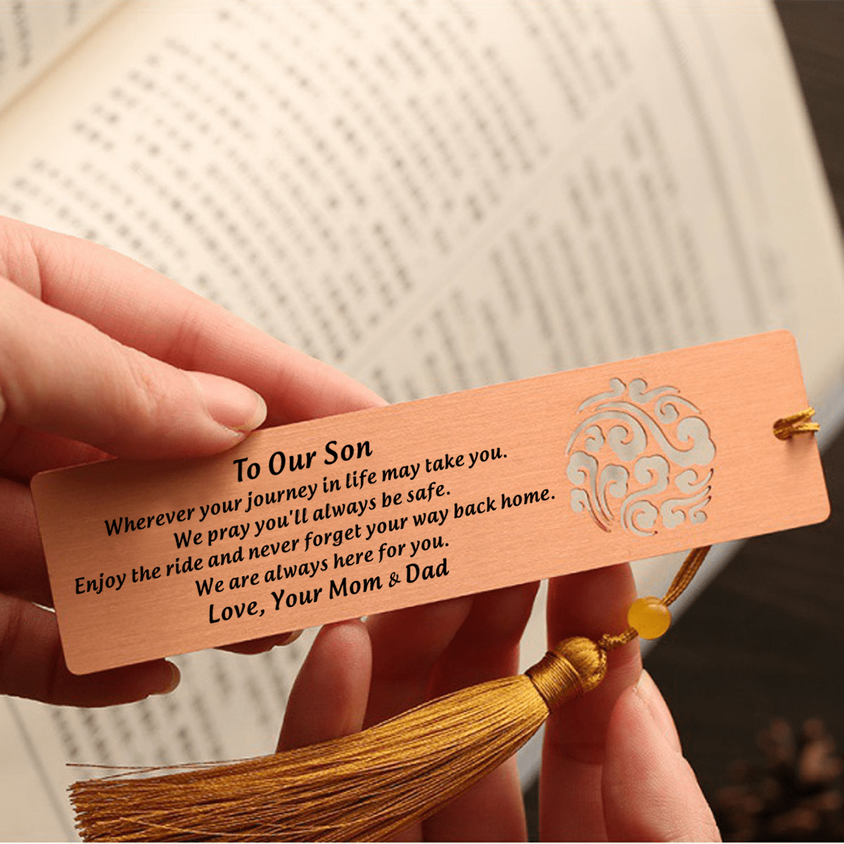 Bookmark To Our Son - We Are Always Here For You Personalized Bookmark With Tassel Copper GiveMe-Gifts