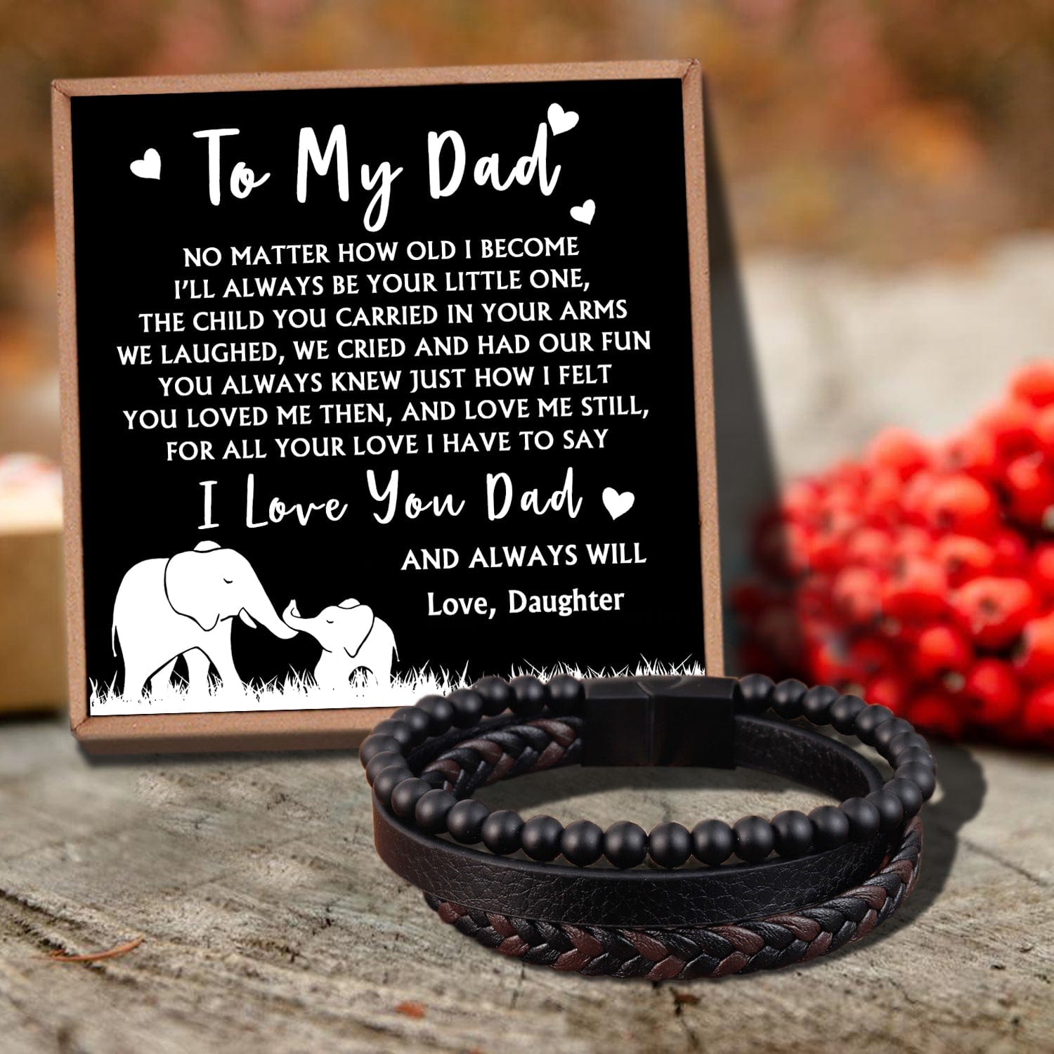 Bracelets For Dad Daughter To Dad - I Love You And Always Will Black Beaded Bracelets For Men GiveMe-Gifts