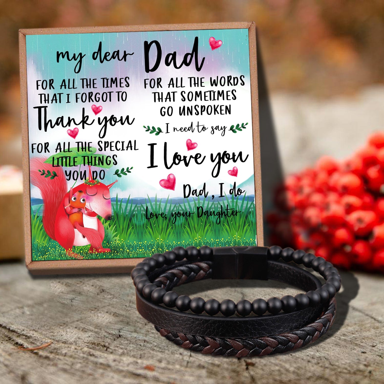 Bracelets For Dad Daughter To Dad - I Love You Black Beaded Bracelets For Men GiveMe-Gifts