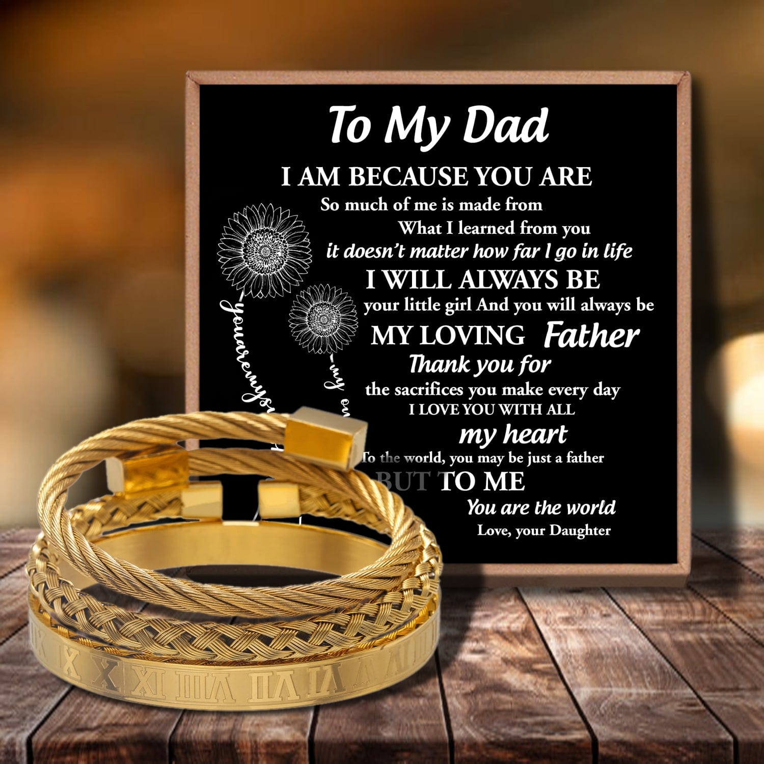 Bracelets For Dad Daughter To Dad - I Will Always Be Your Little Girl Bangle Weave Roman Numeral Bracelets GiveMe-Gifts