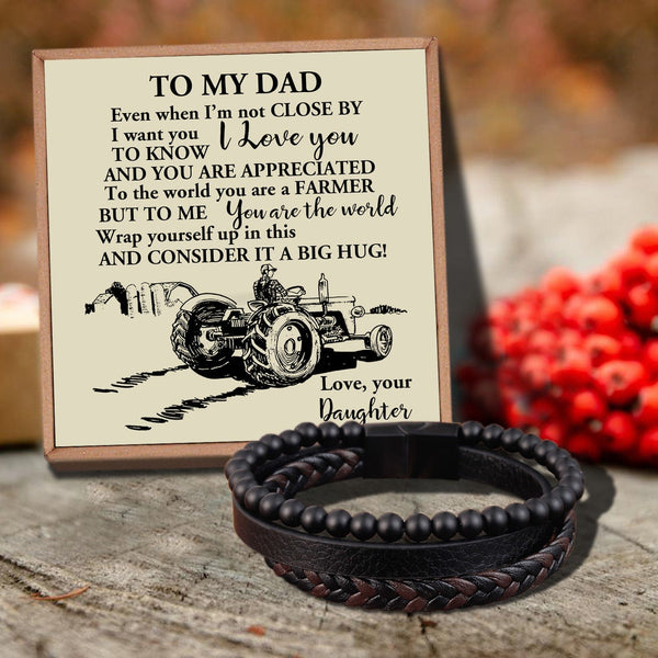 Bracelets For Dad Daughter To Dad - You Are The World To Me Black Beaded Bracelets For Men GiveMe-Gifts