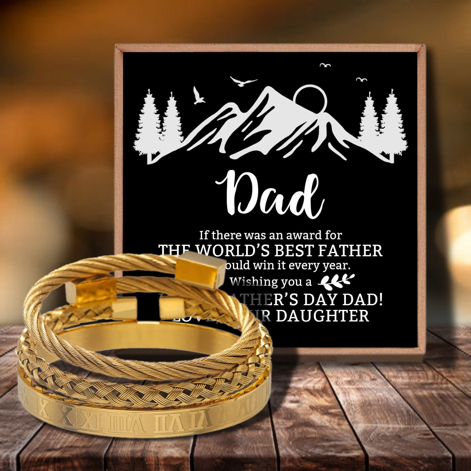 Bracelets For Dad Daughter To Dad - The World's Best Father Bangle Weave Roman Numeral Bracelets Gold GiveMe-Gifts