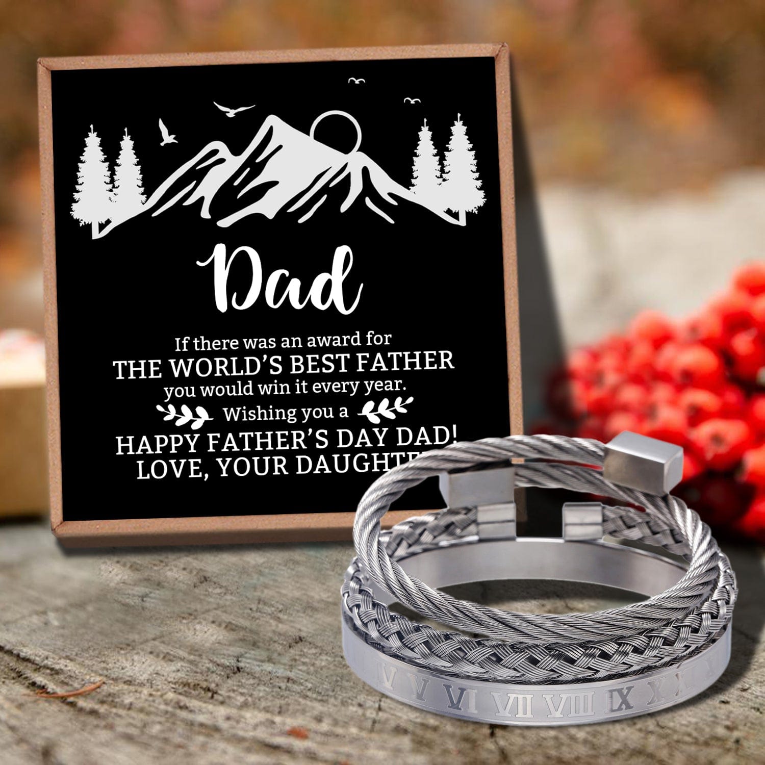 Bracelets For Dad Daughter To Dad - The World's Best Father Bangle Weave Roman Numeral Bracelets Silver GiveMe-Gifts