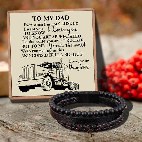 Bracelets For Dad Daughter To Dad - The World's Best Trucker Black Beaded Bracelets For Men GiveMe-Gifts
