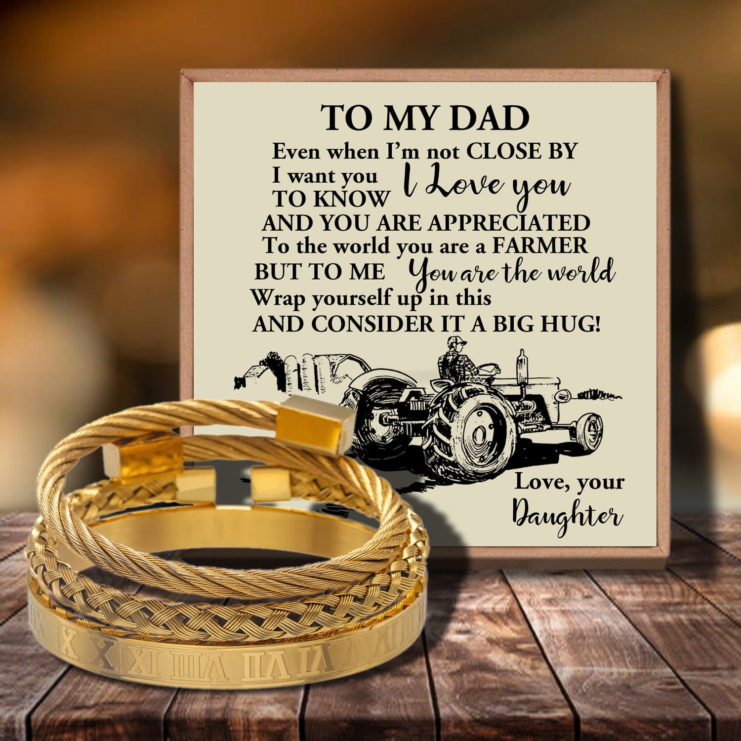 Bracelets For Dad Daughter To Dad - You Are The World's Best Farmer Bangle Weave Roman Numeral Bracelets Gold GiveMe-Gifts