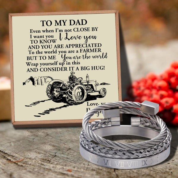 Bracelets For Dad Daughter To Dad - You Are The World's Best Farmer Bangle Weave Roman Numeral Bracelets Silver GiveMe-Gifts