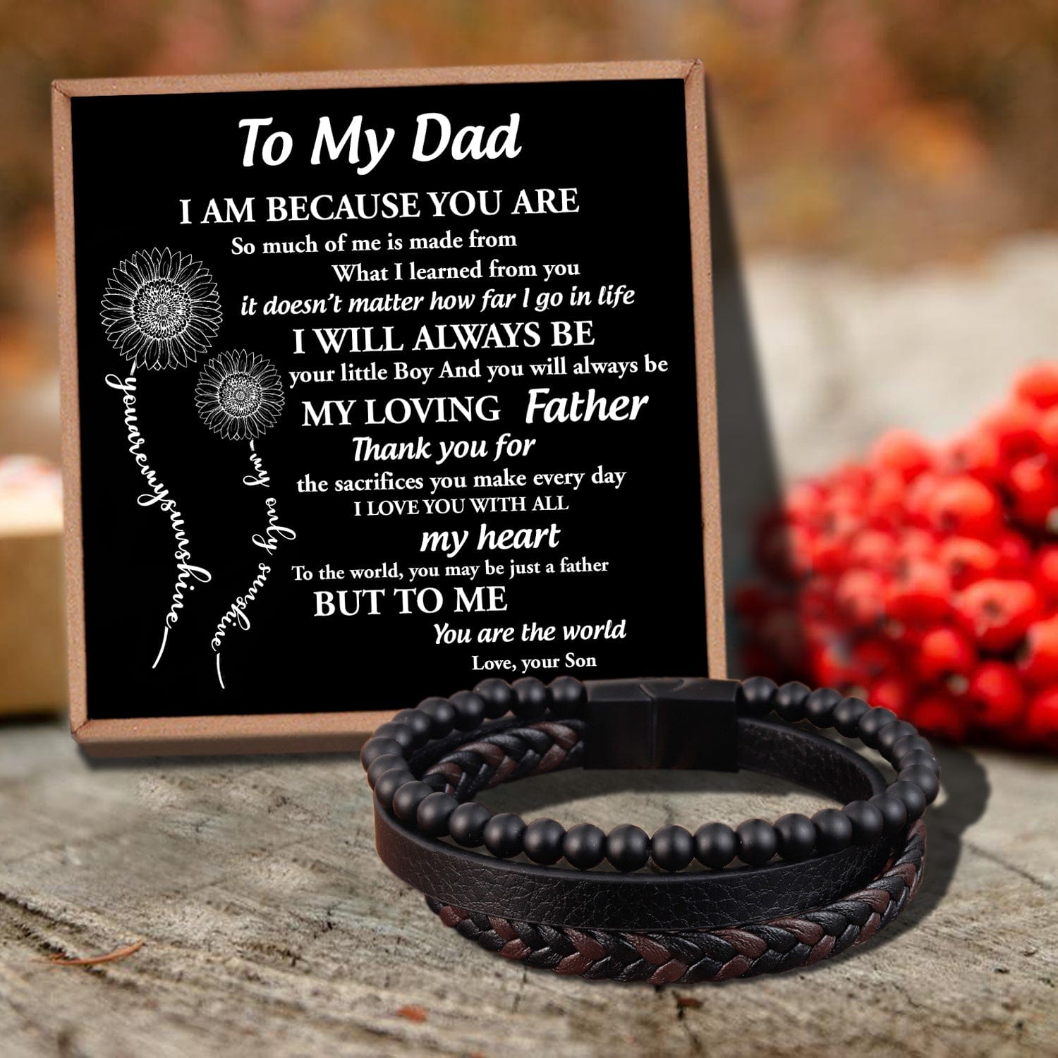 Bracelets For Dad Son To Dad - My Loving Father Black Beaded Bracelets For Men GiveMe-Gifts