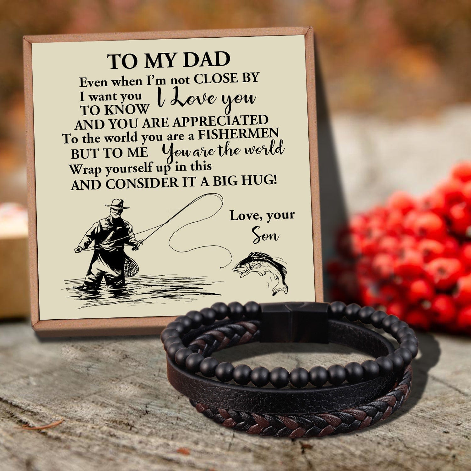 Bracelets For Dad Son To Dad - The World's Best Fishermen Black Beaded Bracelets For Men GiveMe-Gifts