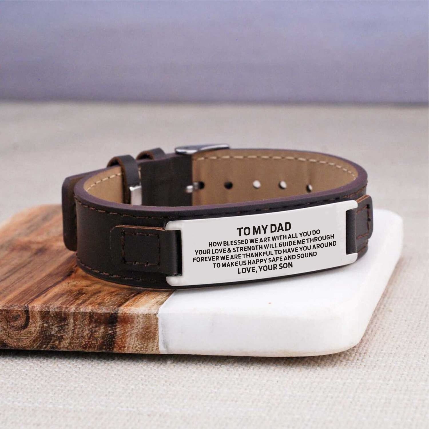Bracelets Son To Dad - We Are Thankful To Have You Men's Leather Bracelet Brown GiveMe-Gifts