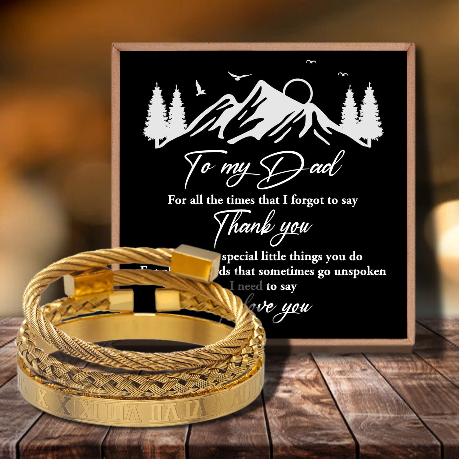 Bracelets For Dad To My Dad - Thank You For All Bangle Weave Roman Numeral Bracelets Gold GiveMe-Gifts