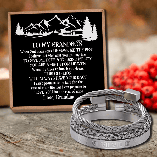 Bracelets Grandma To Grandson - Always Have Your Back Roman Numeral Bracelet Set Silver GiveMe-Gifts