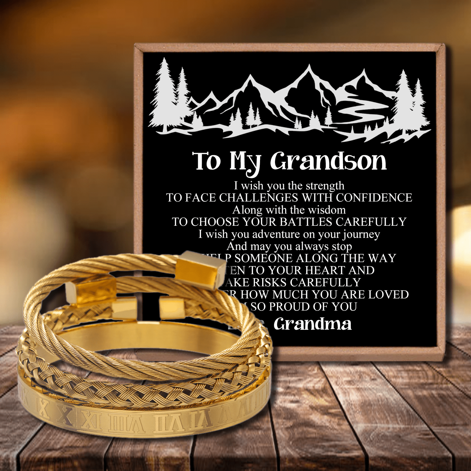 Bracelets Grandma To Grandson - I Am So Proud Of You Roman Numeral Bracelet Set Gold GiveMe-Gifts