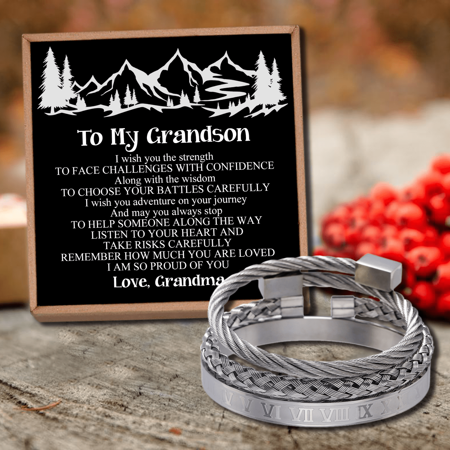Bracelets Grandma To Grandson - I Am So Proud Of You Roman Numeral Bracelet Set Silver GiveMe-Gifts