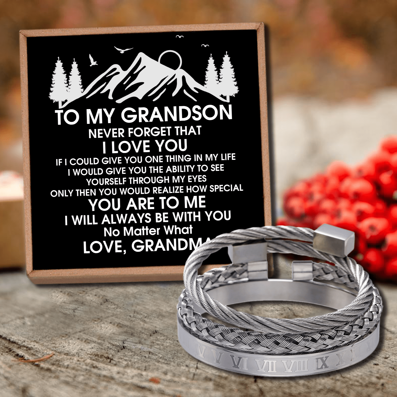 Bracelets Grandma To Grandson - I Love You Roman Numeral Bracelet Set Silver GiveMe-Gifts