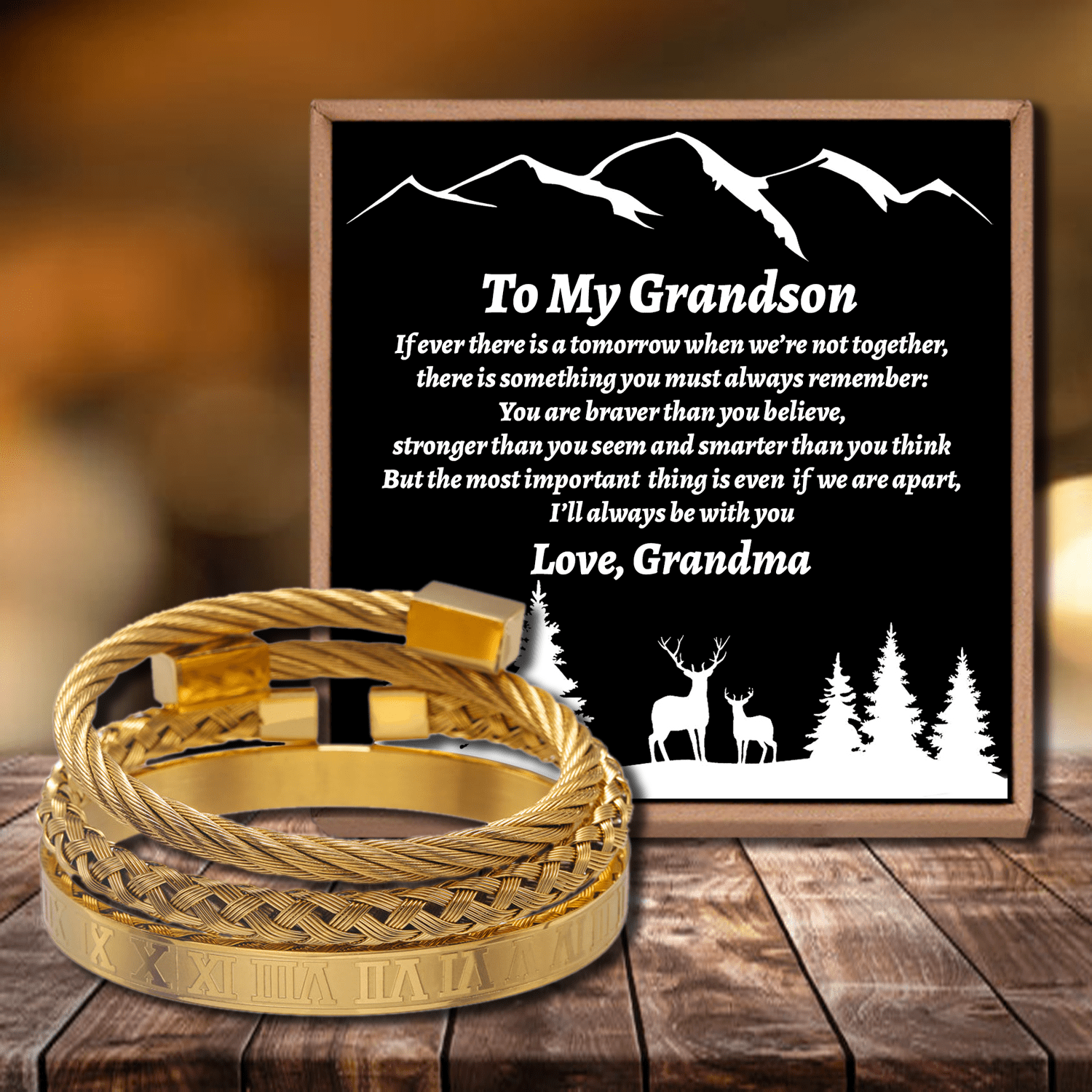 Bracelets Grandma To Grandson - I Will Always Be With You Roman Numeral Bracelet Set Gold GiveMe-Gifts