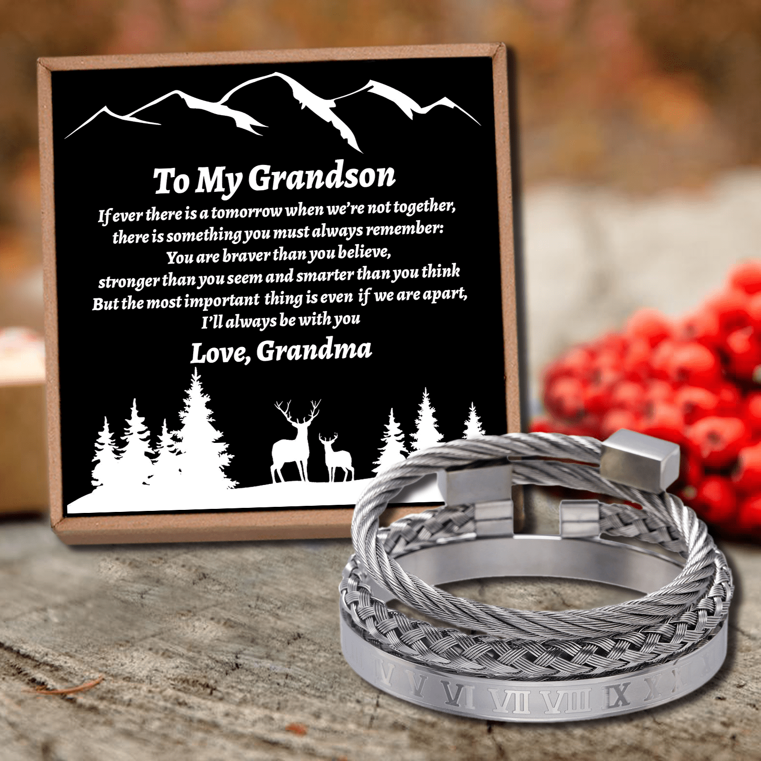 Bracelets Grandma To Grandson - I Will Always Be With You Roman Numeral Bracelet Set Silver GiveMe-Gifts