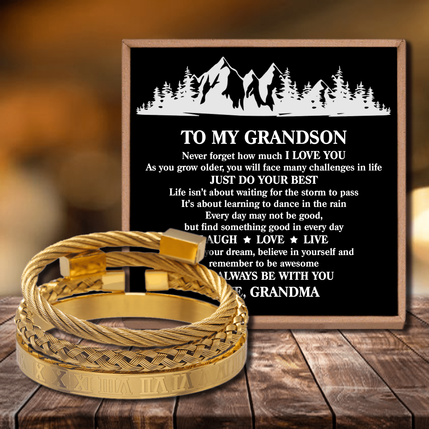 Bracelets Grandma To Grandson - Just Do Your Best Roman Numeral Bracelet Set Gold GiveMe-Gifts