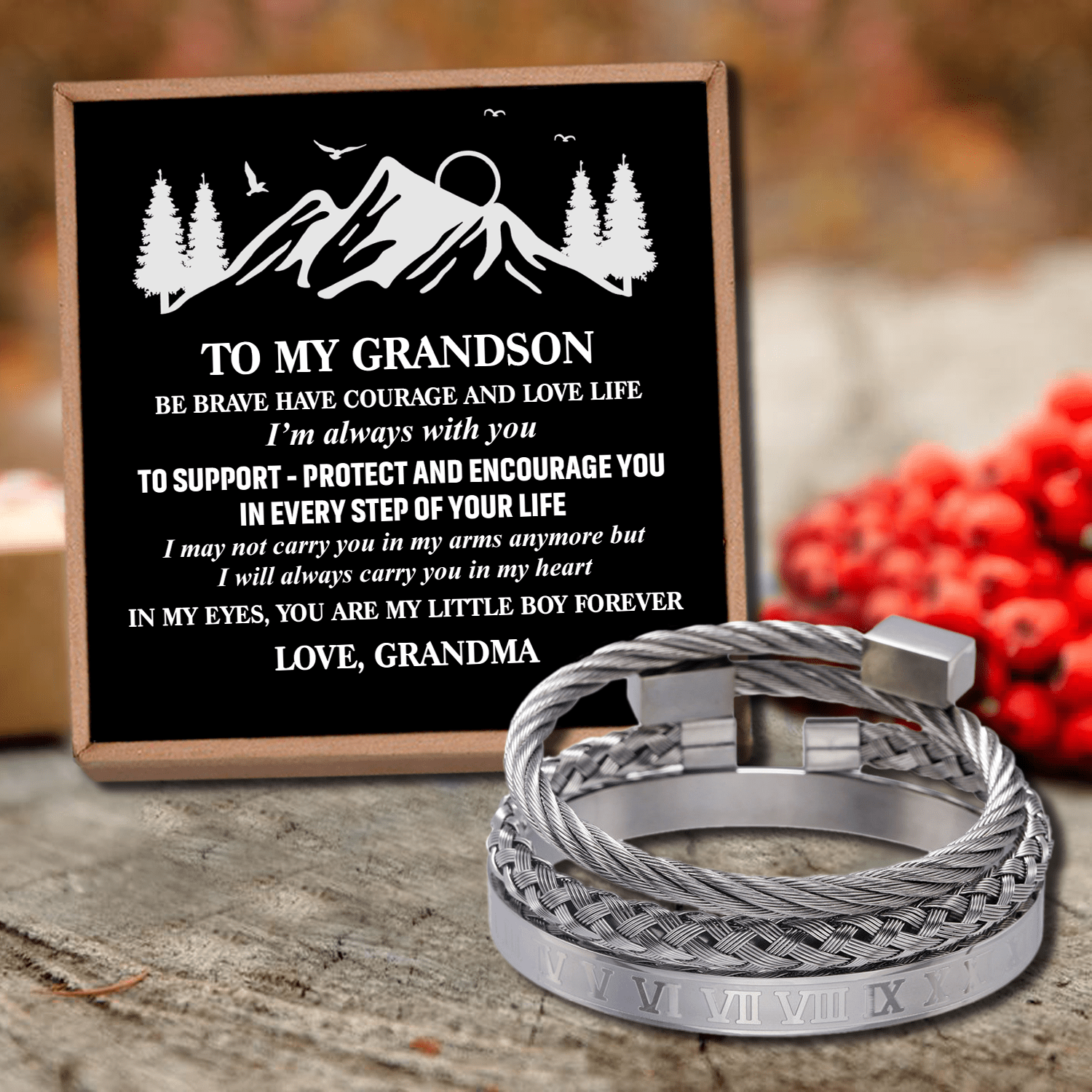 Bracelets Grandma To Grandson - My Little Boy Forever Roman Numeral Bracelet Set Silver GiveMe-Gifts