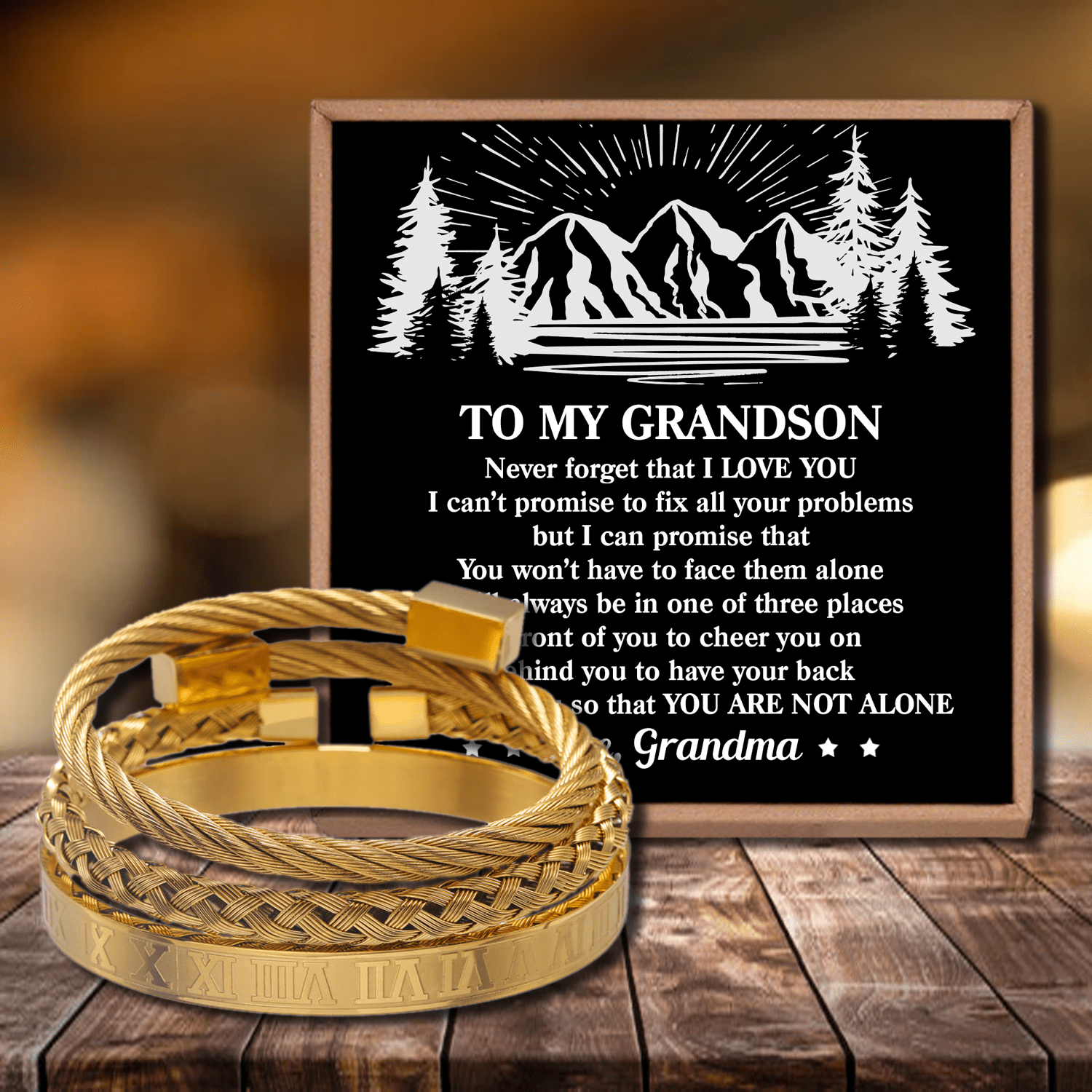 Bracelets Grandma To Grandson - You Are Not Alone Roman Numeral Bracelet Set Gold GiveMe-Gifts
