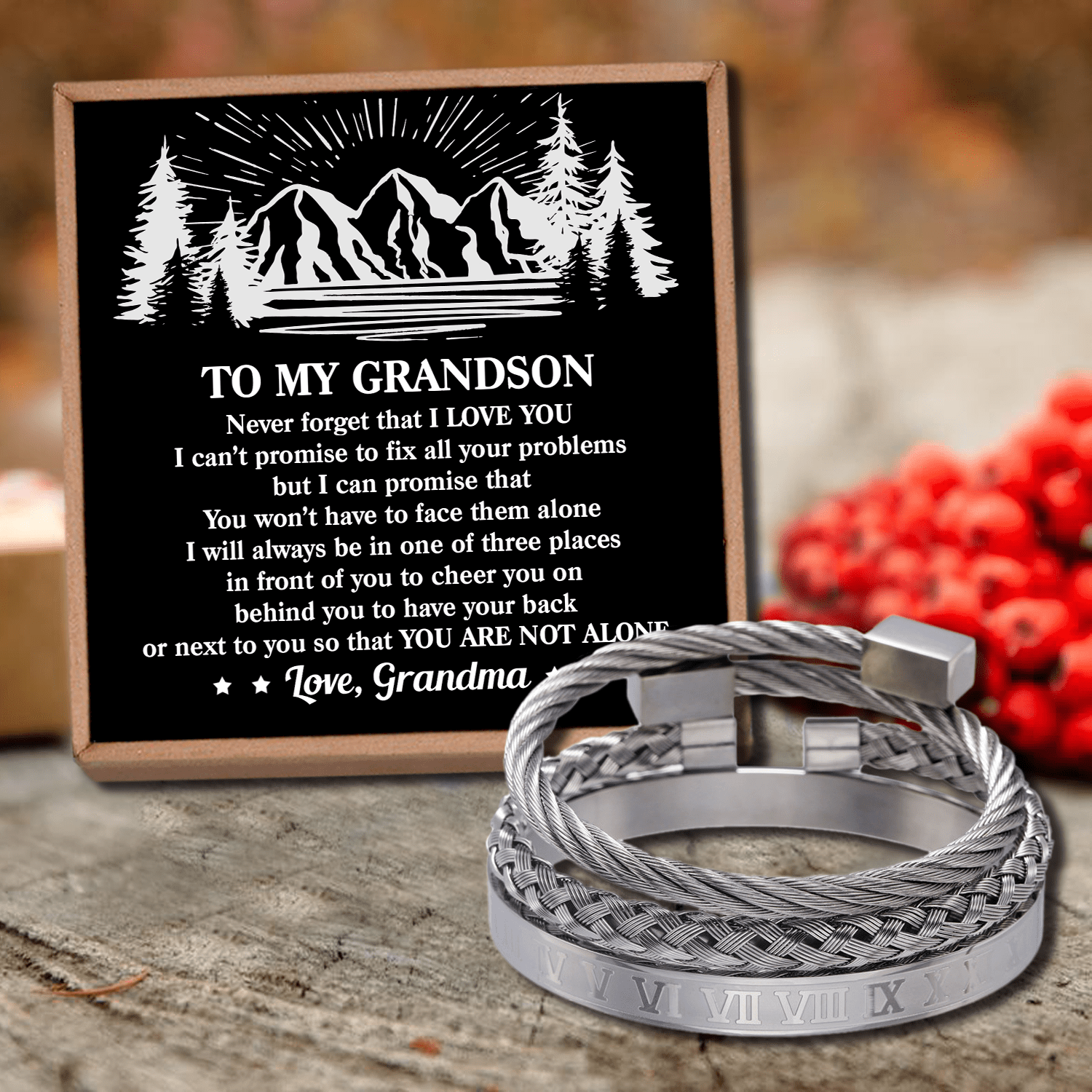 Bracelets Grandma To Grandson - You Are Not Alone Roman Numeral Bracelet Set Silver GiveMe-Gifts