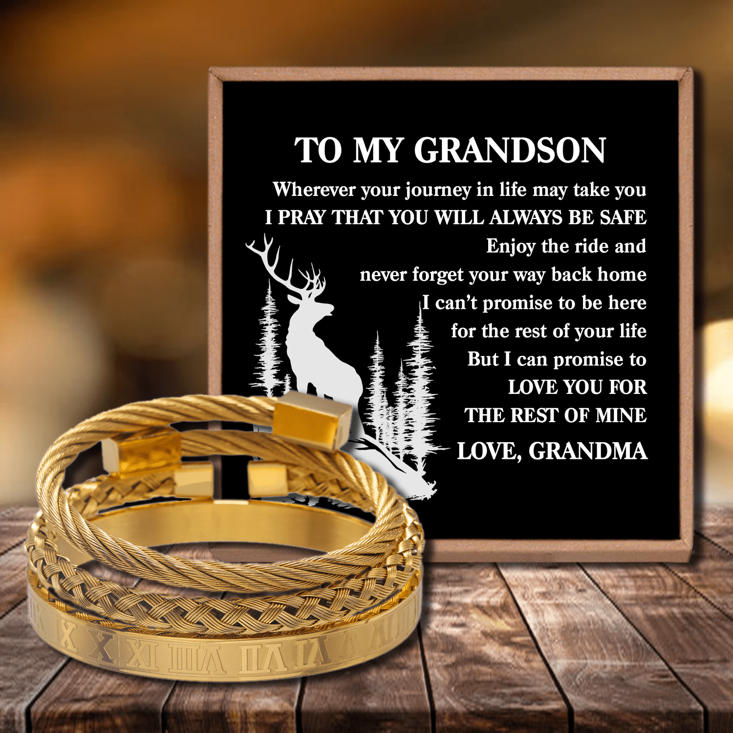 Bracelets Grandma To Grandson - You Will Always Be Safe Roman Numeral Bracelet Set Gold GiveMe-Gifts