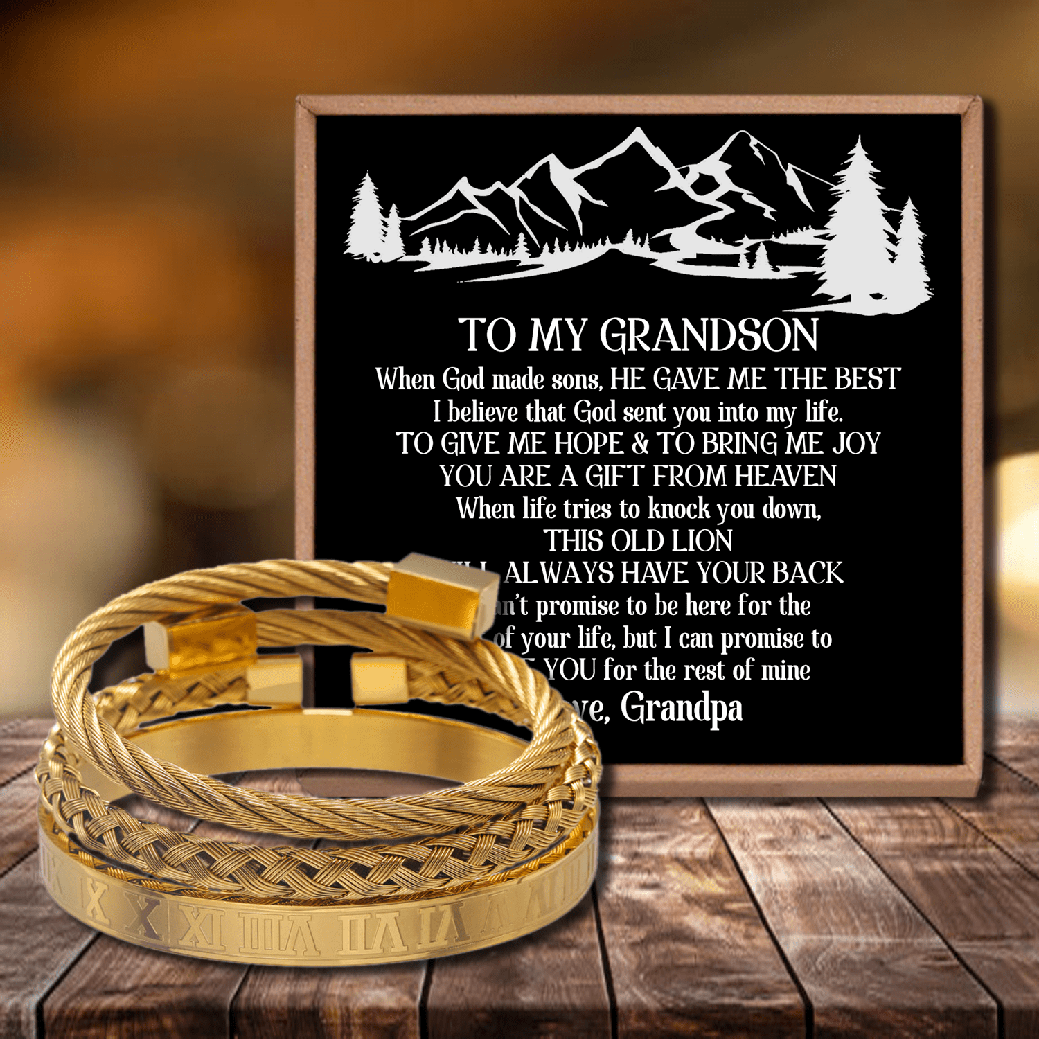 Bracelets Grandpa To Grandson - Always Have Your Back Roman Numeral Bracelet Set Gold GiveMe-Gifts