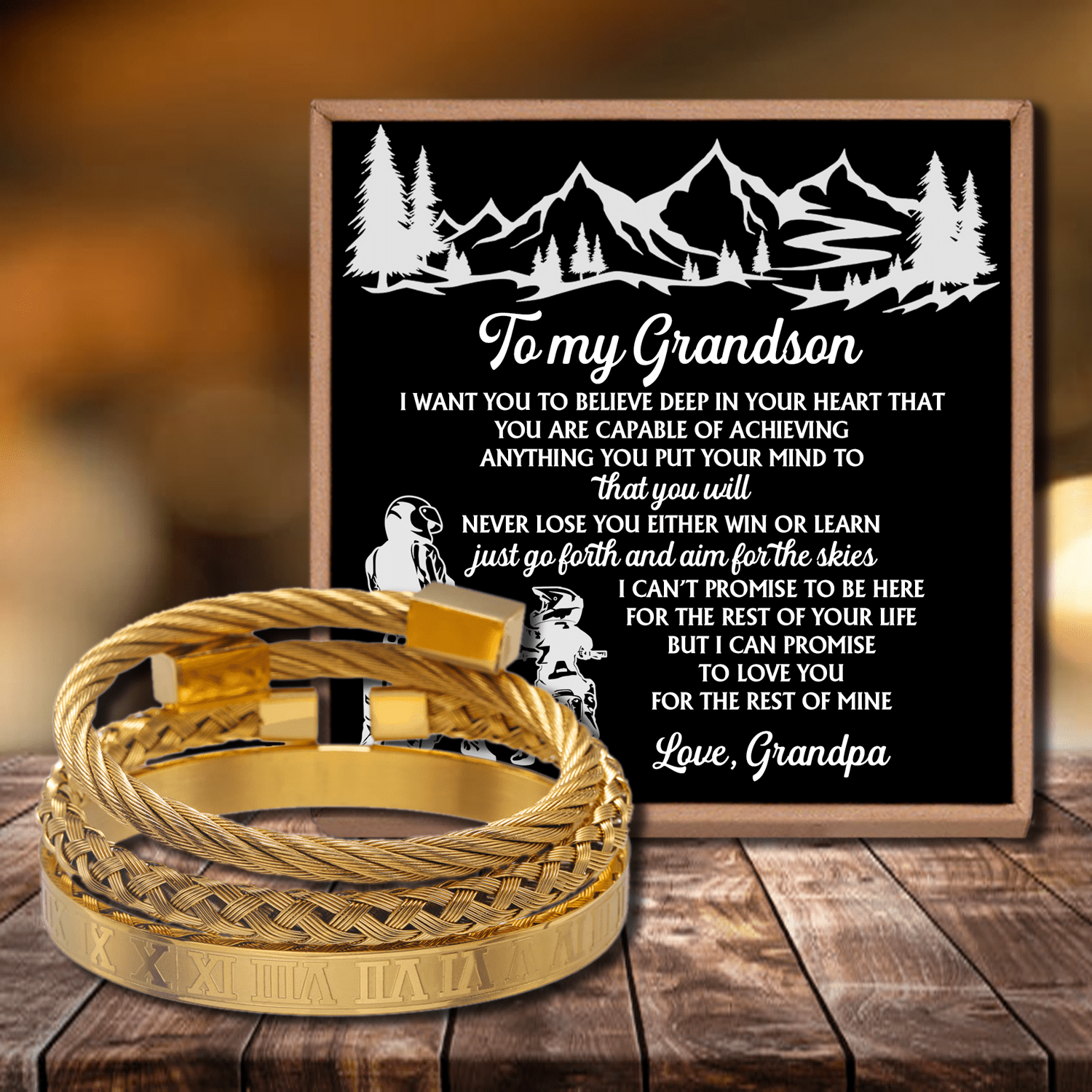 Bracelets Grandpa To Grandson - Believe Deep In Your Heart Roman Numeral Bracelet Set Gold GiveMe-Gifts