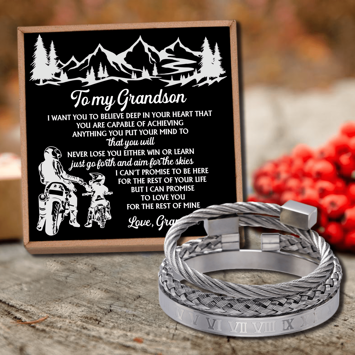 Bracelets Grandpa To Grandson - Believe Deep In Your Heart Roman Numeral Bracelet Set Silver GiveMe-Gifts