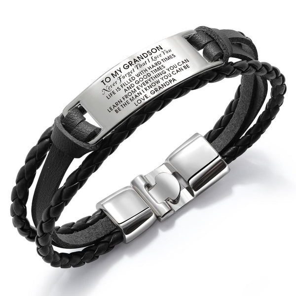 Bracelets Grandpa To Grandson - I Love You Leather Bracelet Black GiveMe-Gifts