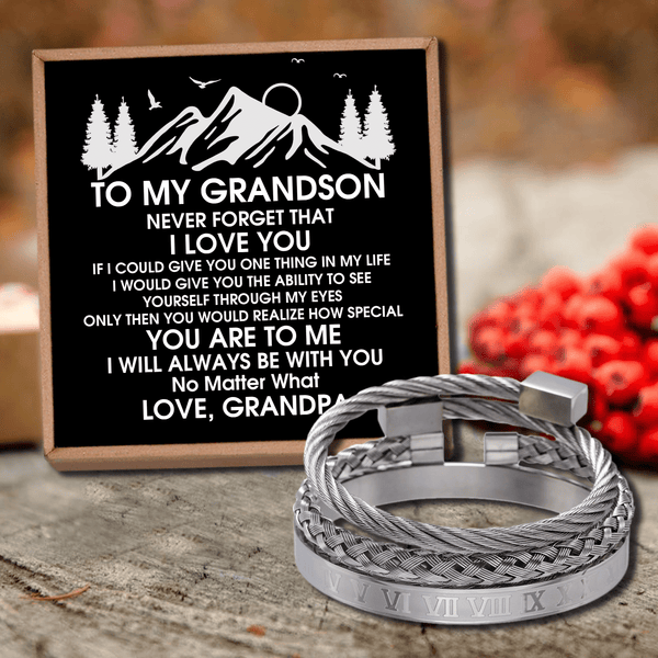Bracelets Grandpa To Grandson - I Love You Roman Numeral Bracelet Set Silver GiveMe-Gifts