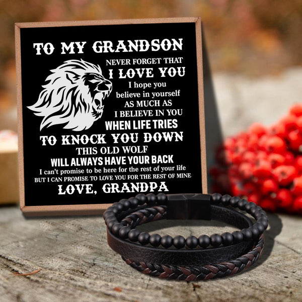 Bracelets For Grandson Grandpa To Grandson - I Will Always Have Your Back Black Beaded Bracelets For Men GiveMe-Gifts