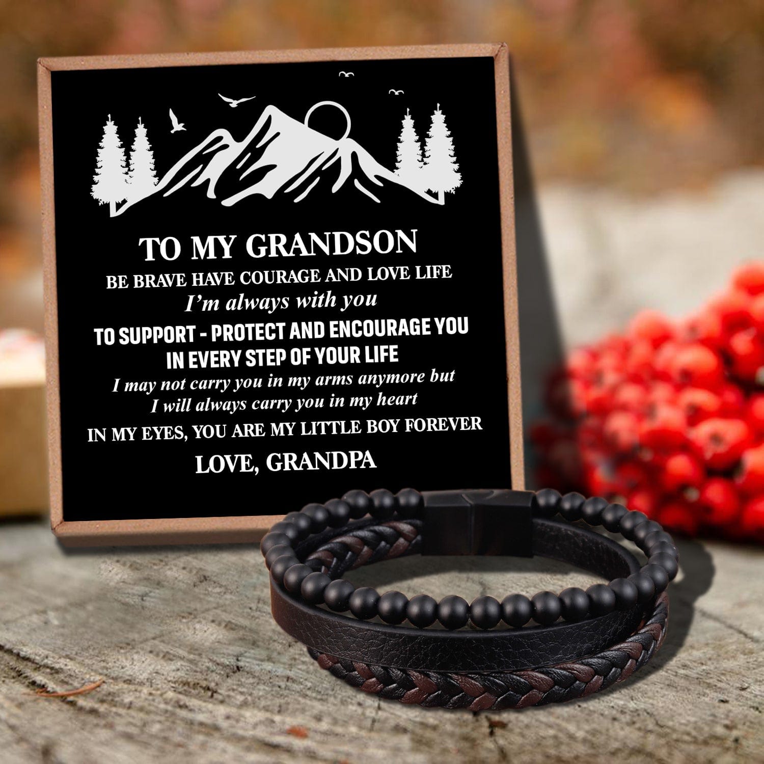 Bracelets For Grandson Grandpa To Grandson - My Little Boy Forever Black Beaded Bracelets For Men GiveMe-Gifts