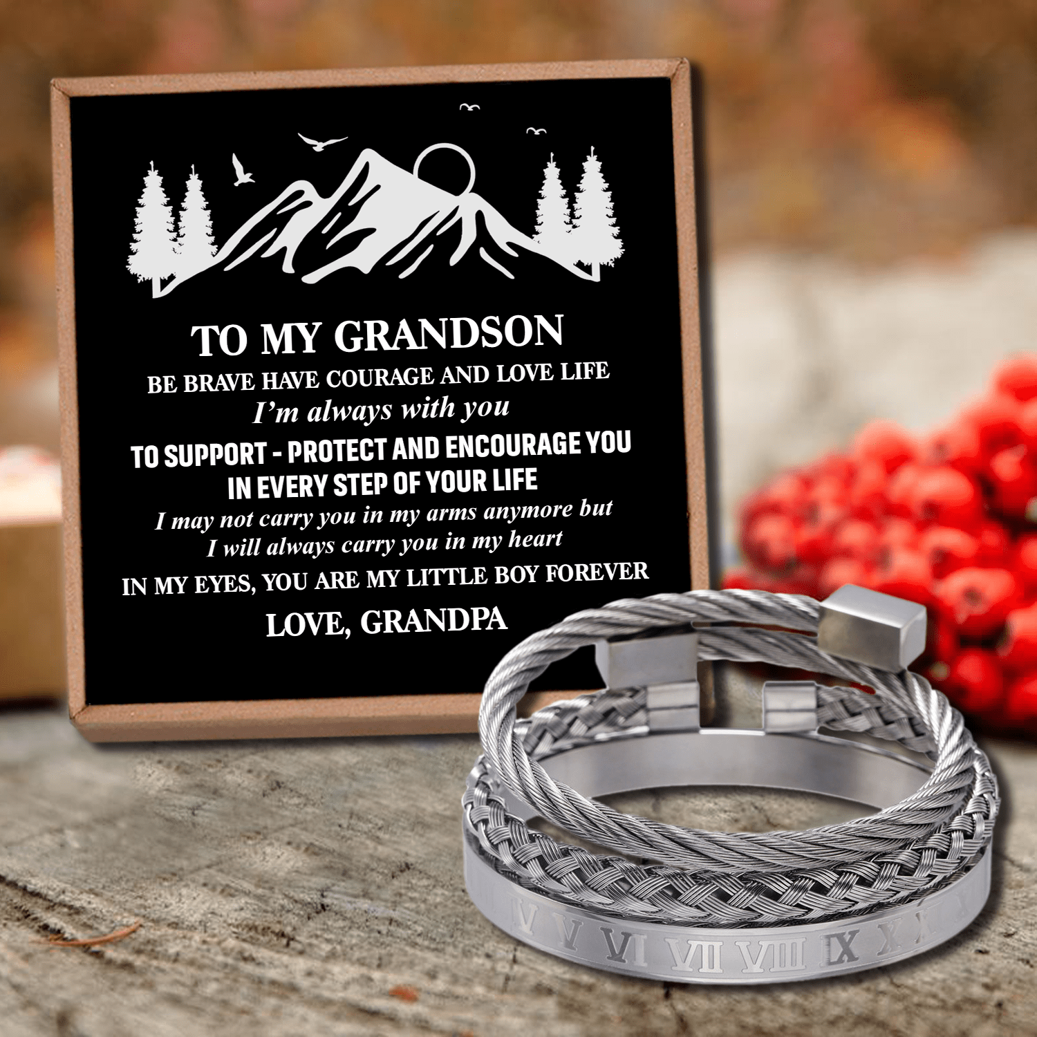 Bracelets Grandpa To Grandson - My Little Boy Forever Roman Numeral Bracelet Set Silver GiveMe-Gifts