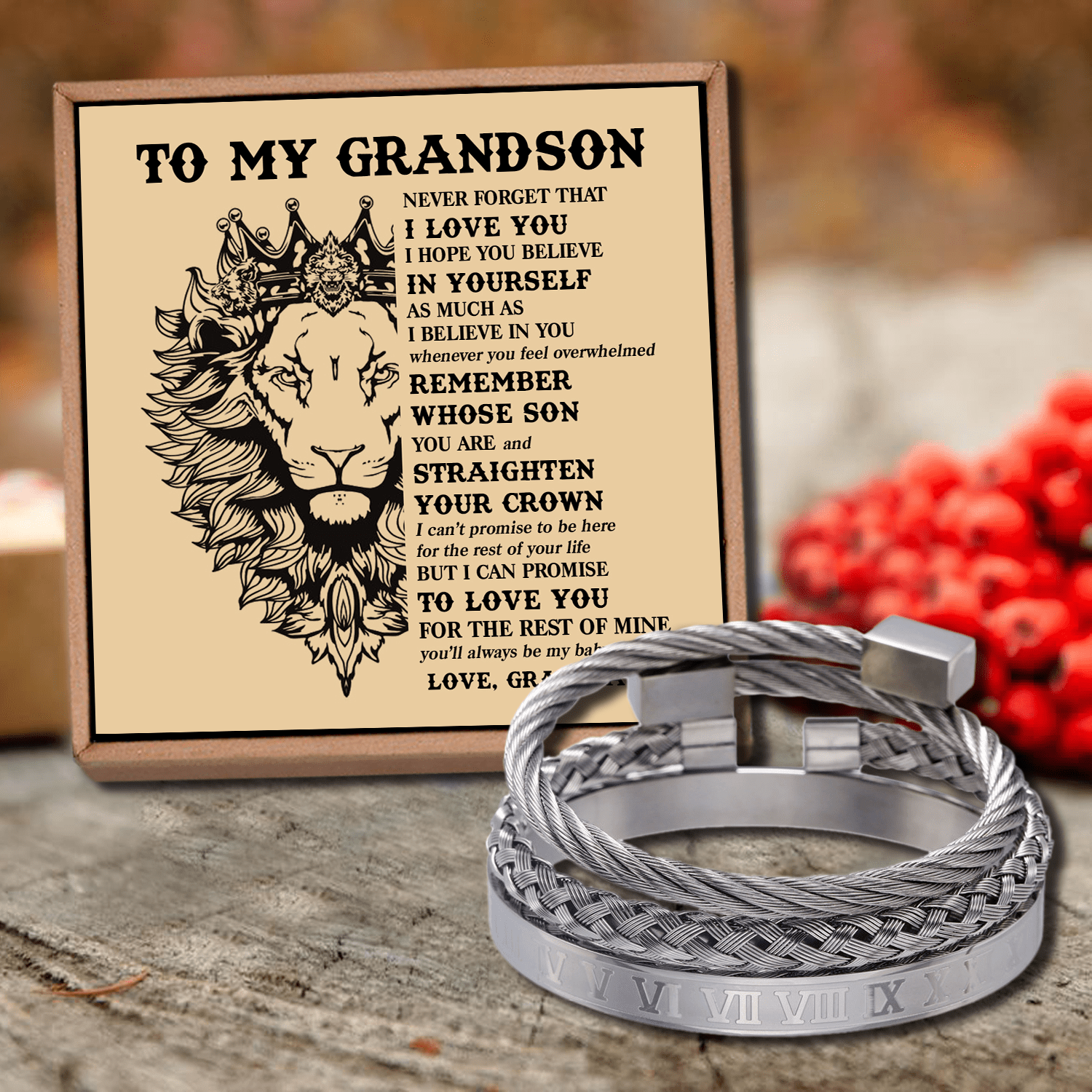 Bracelets Grandpa To Grandson - Straighten Your Crown Roman Numeral Bracelet Set Silver GiveMe-Gifts