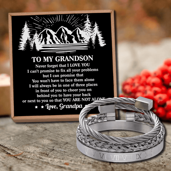Bracelets Grandpa To Grandson - You Are Not Alone Roman Numeral Bracelet Set Silver GiveMe-Gifts