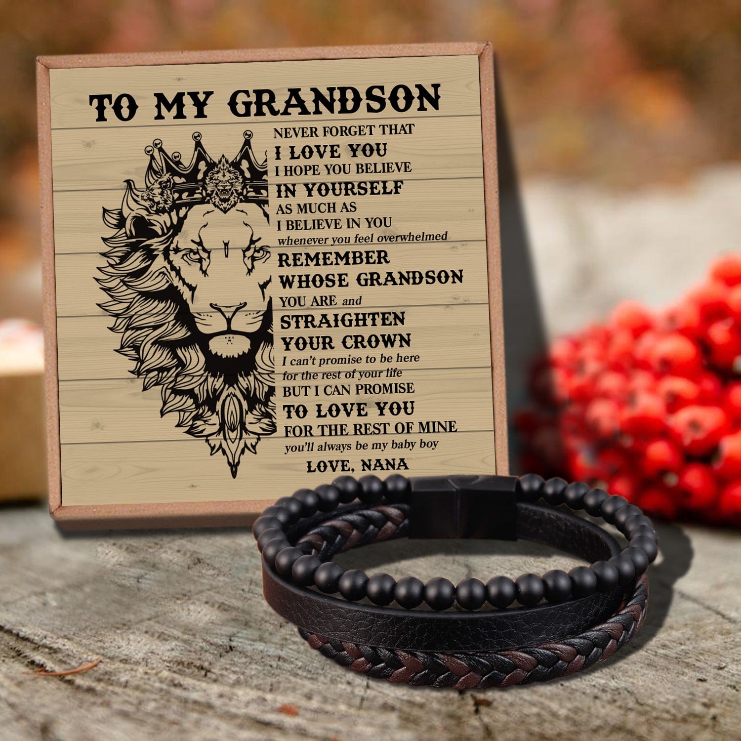Bracelets For Grandson Nana To Grandson - Believe In Yourself Black Beaded Bracelets For Men GiveMe-Gifts