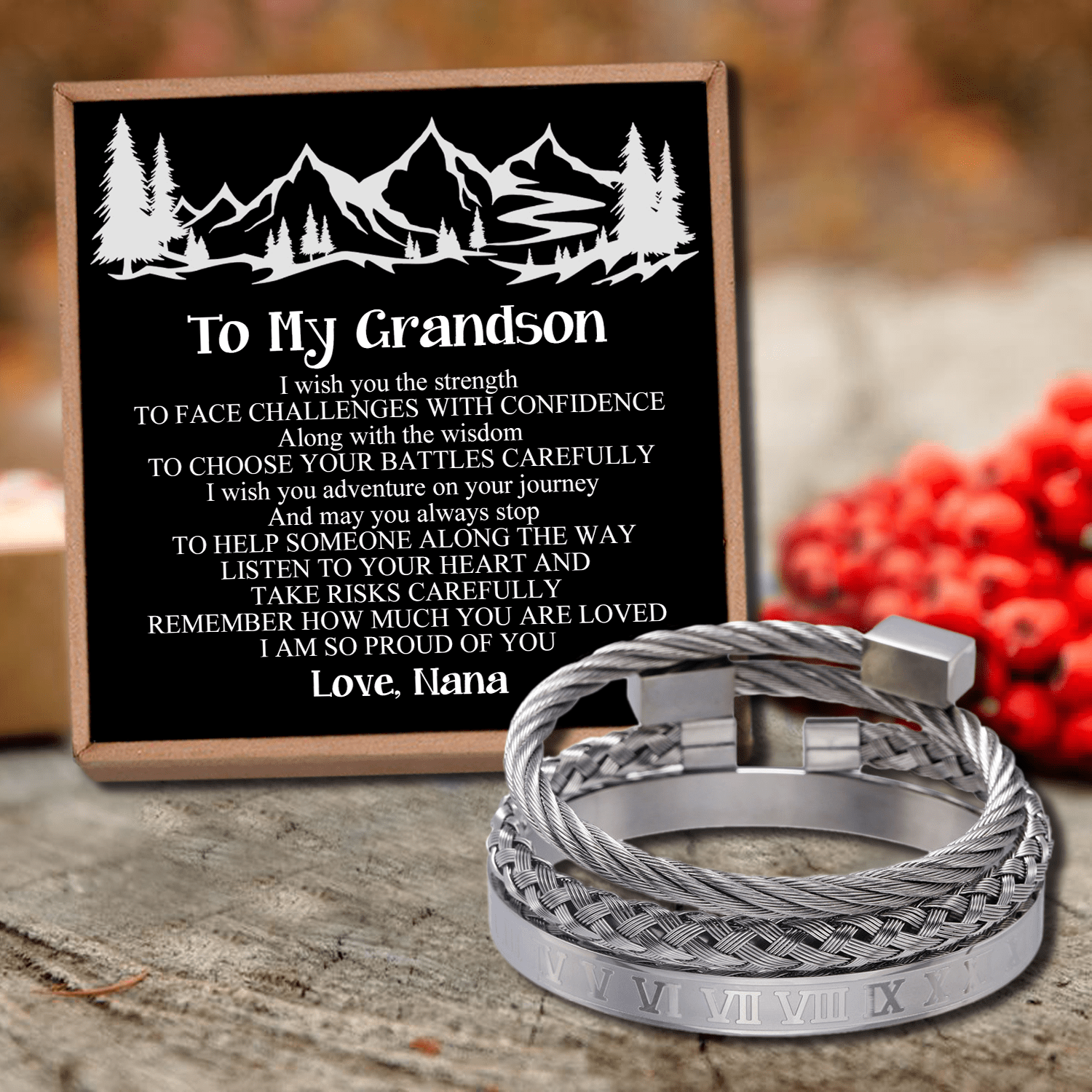 Bracelets Nana To Grandson - I Am So Proud Of You Roman Numeral Bracelet Set Silver GiveMe-Gifts