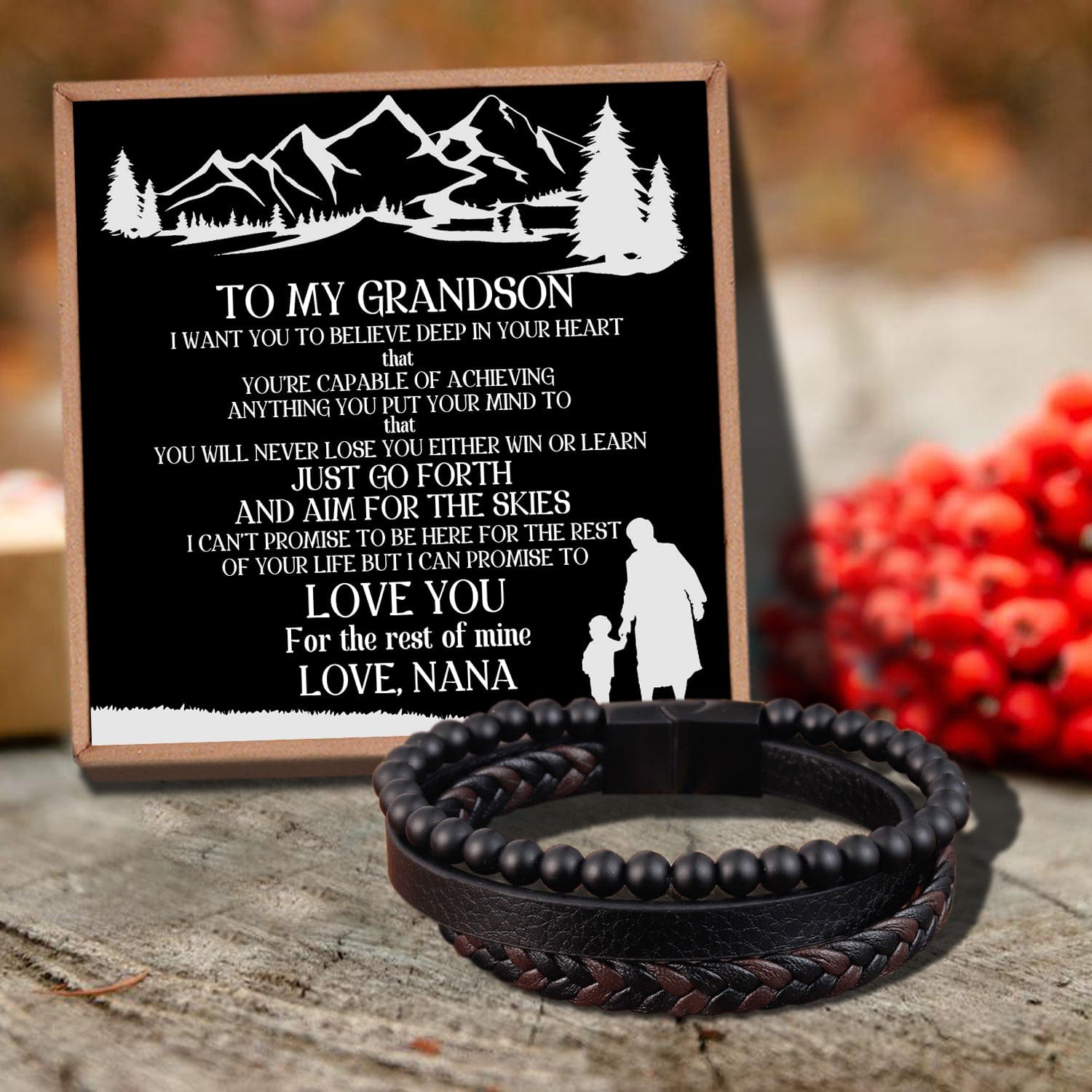 Bracelets For Grandson Nana To Grandson - I Can Promise To Love You Black Beaded Bracelets For Men GiveMe-Gifts