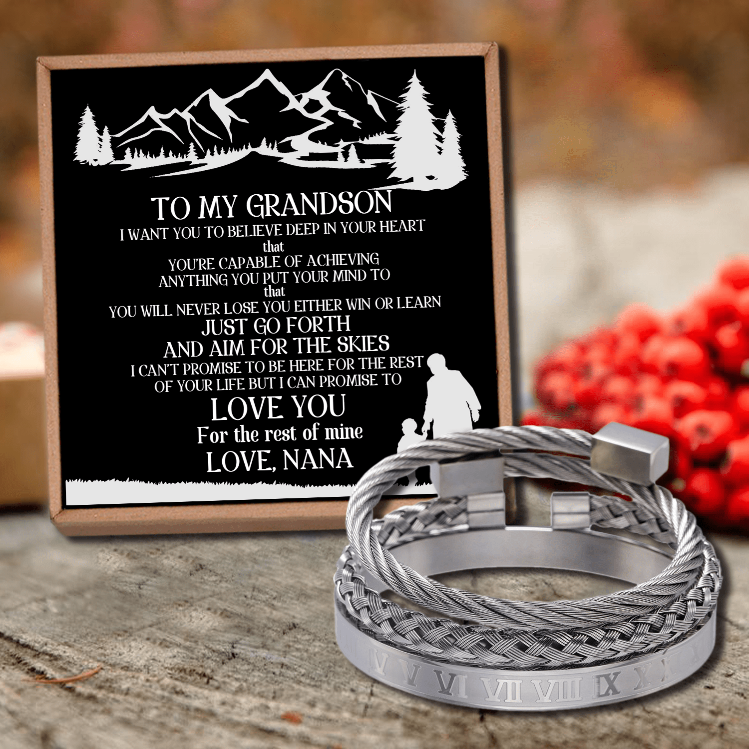 Bracelets Nana To Grandson - I Can Promise To Love You Roman Numeral Bracelet Set Silver GiveMe-Gifts